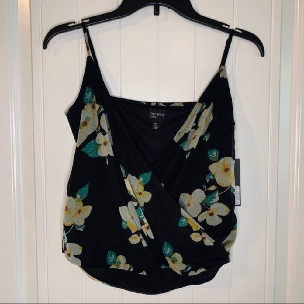 Free Press Black Chinoiserie Floral Mock Wrap Cami - Picture 2 of 12